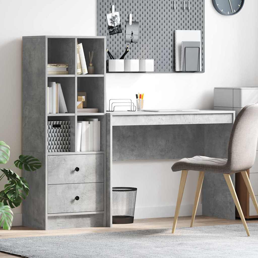 Scrivania con cassetto 2 pcs Grigio cemento