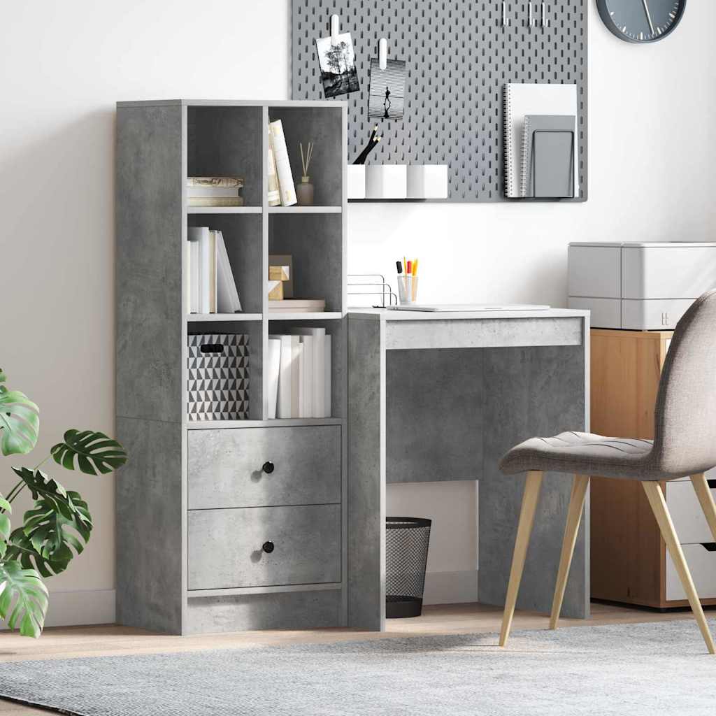 Scrivania con cassetto 2 pcs Grigio cemento