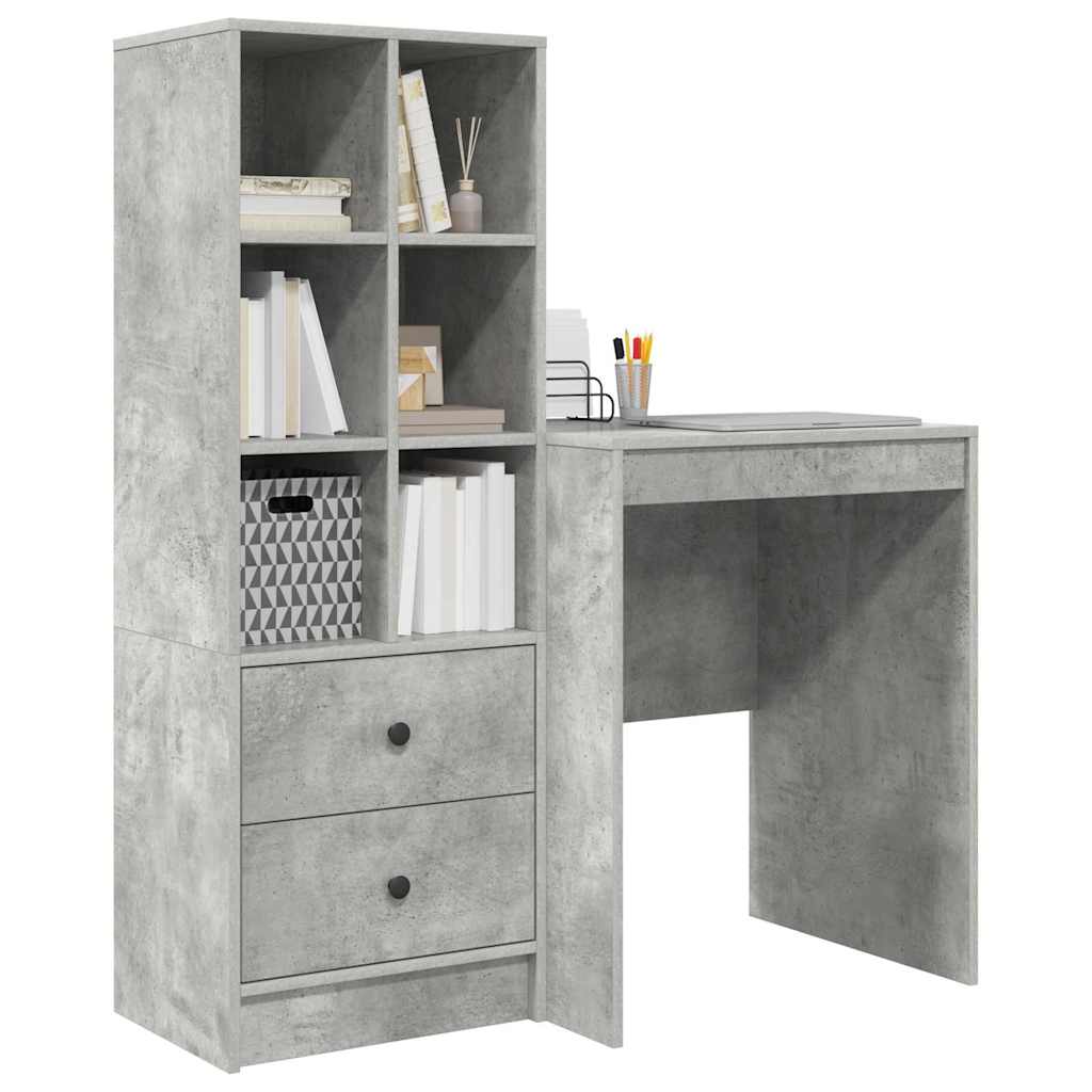 Scrivania con cassetto 2 pcs Grigio cemento