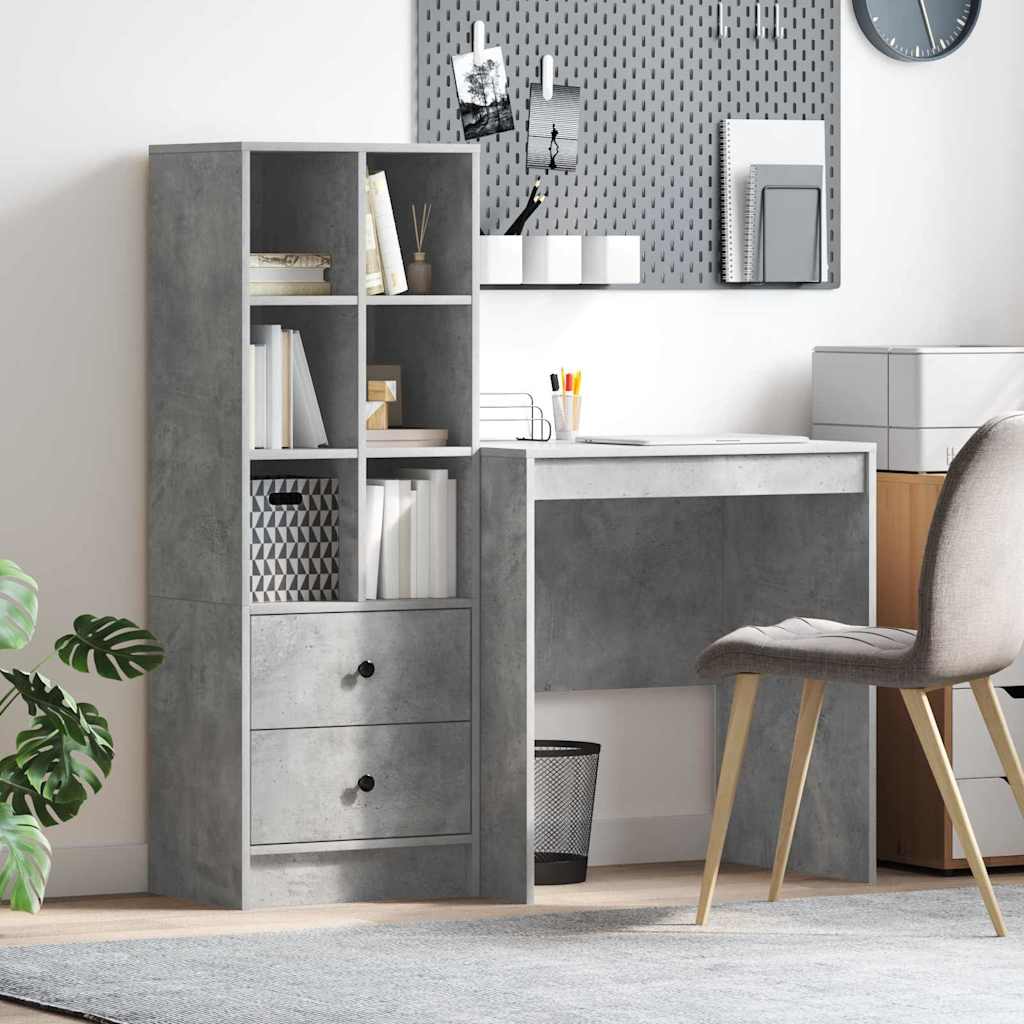 Scrivania con cassetto 2 pcs Grigio cemento