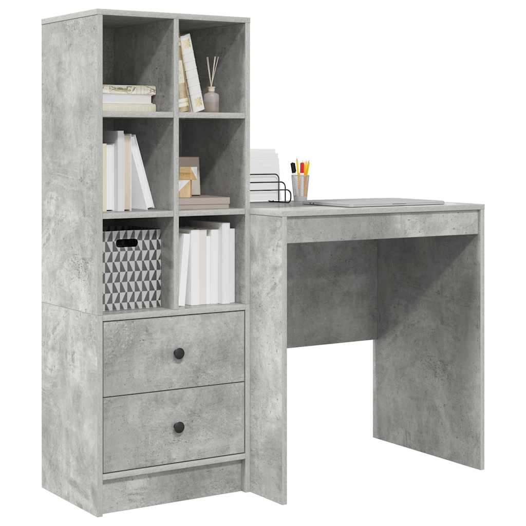 Scrivania con cassetto 2 pcs Grigio cemento