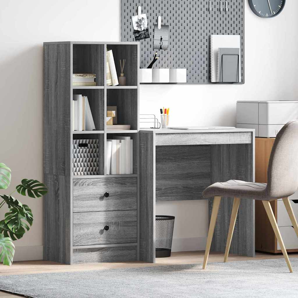 Scrivania con cassetto 2 pcs Grigio Sonoma