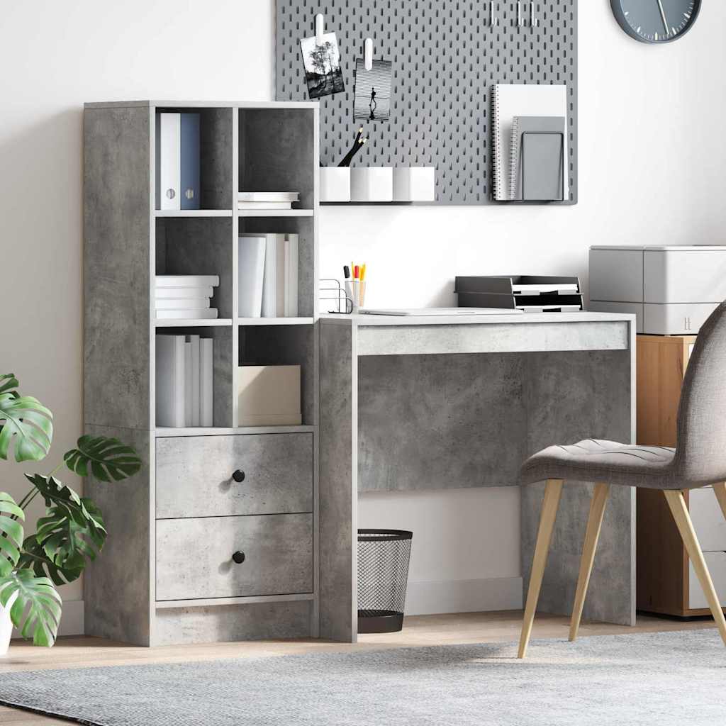Scrivania con cassetto 2 pcs Grigio cemento