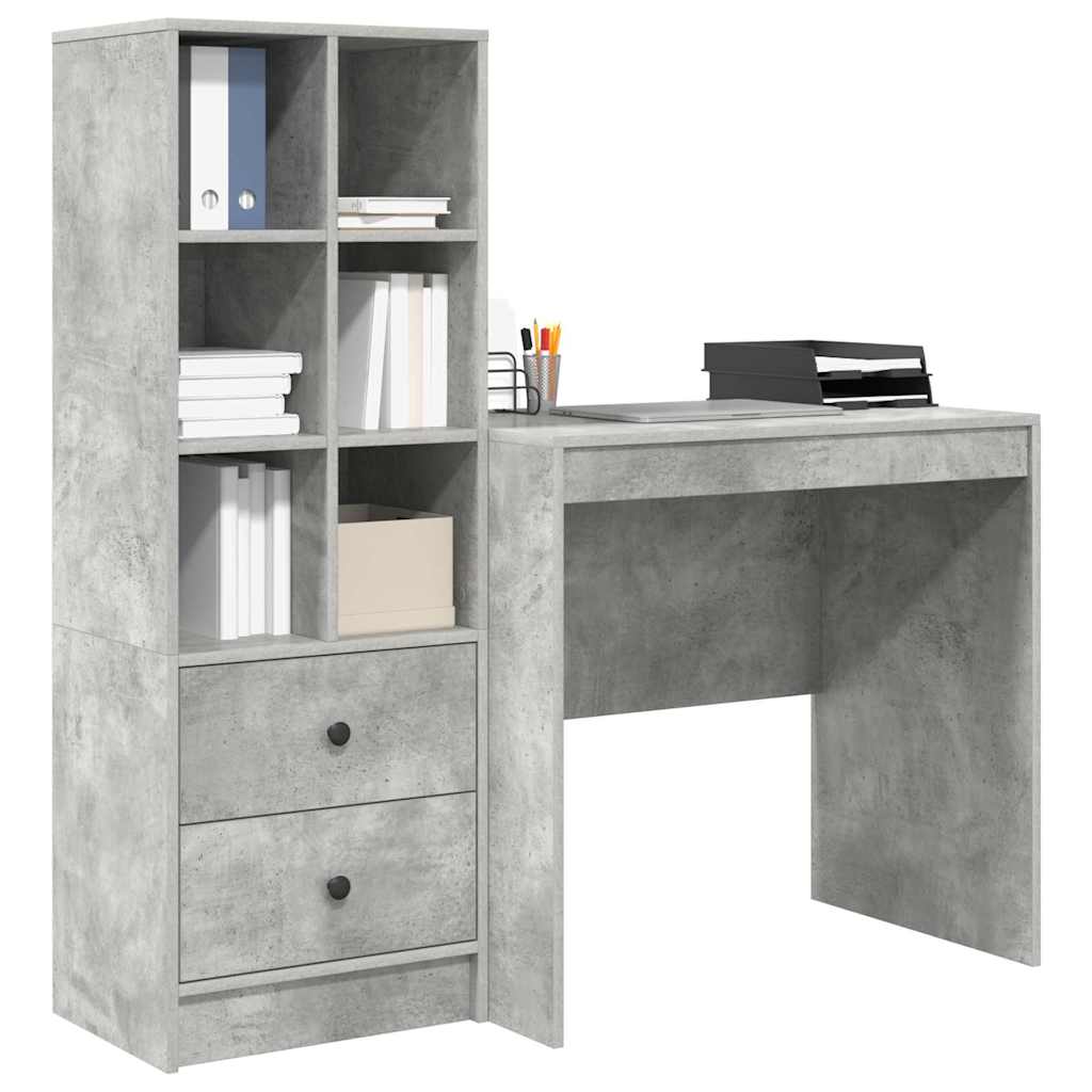 Scrivania con cassetto 2 pcs Grigio cemento