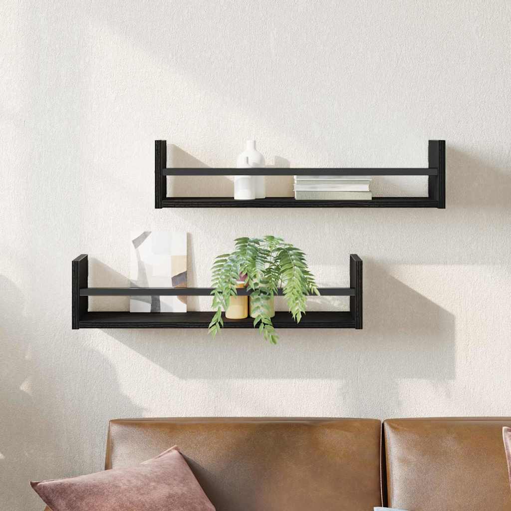Scaffale da parete 2 pcs Rovere Nero 60 x 16 x 14 cm