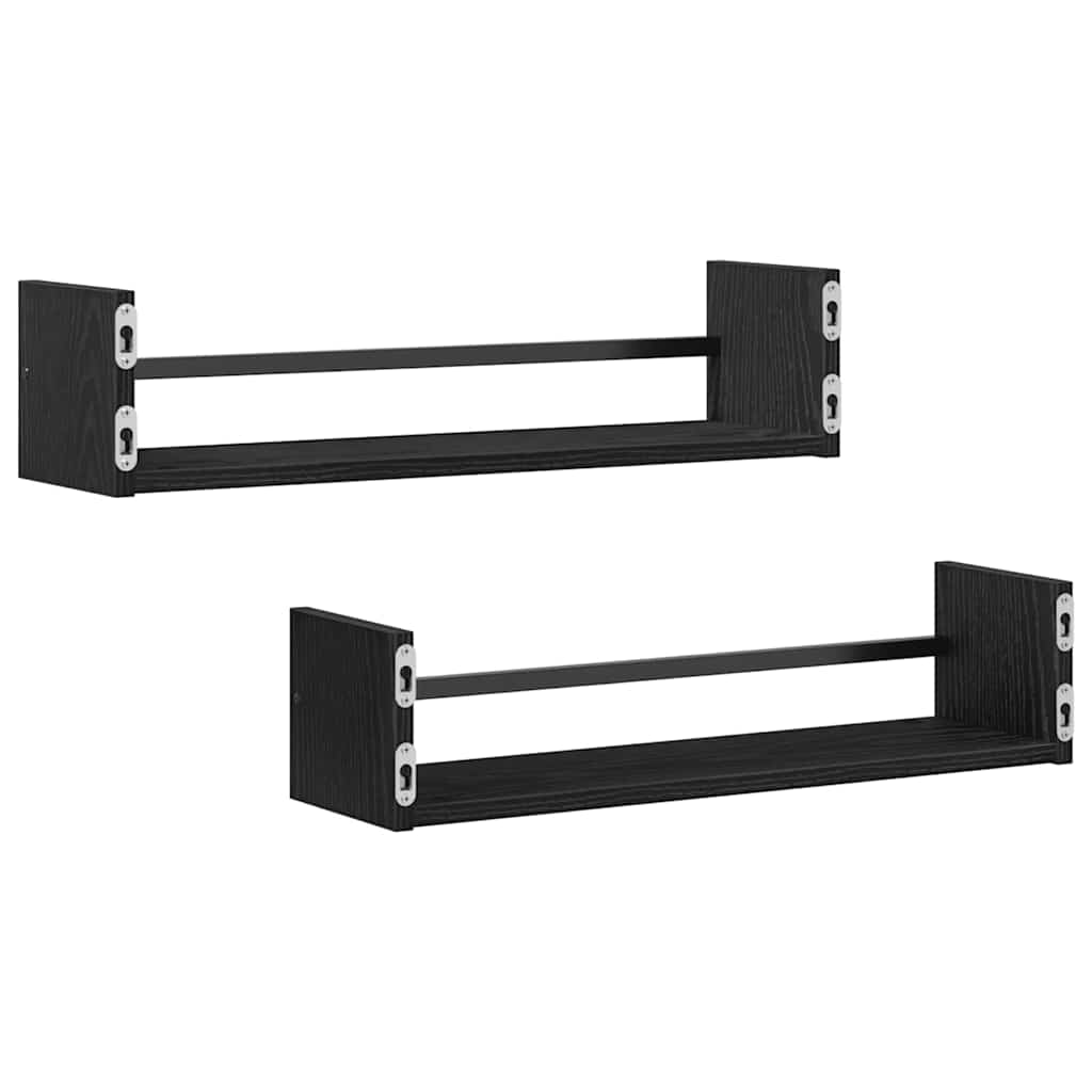 Scaffale da parete 2 pcs Rovere Nero 60 x 16 x 14 cm