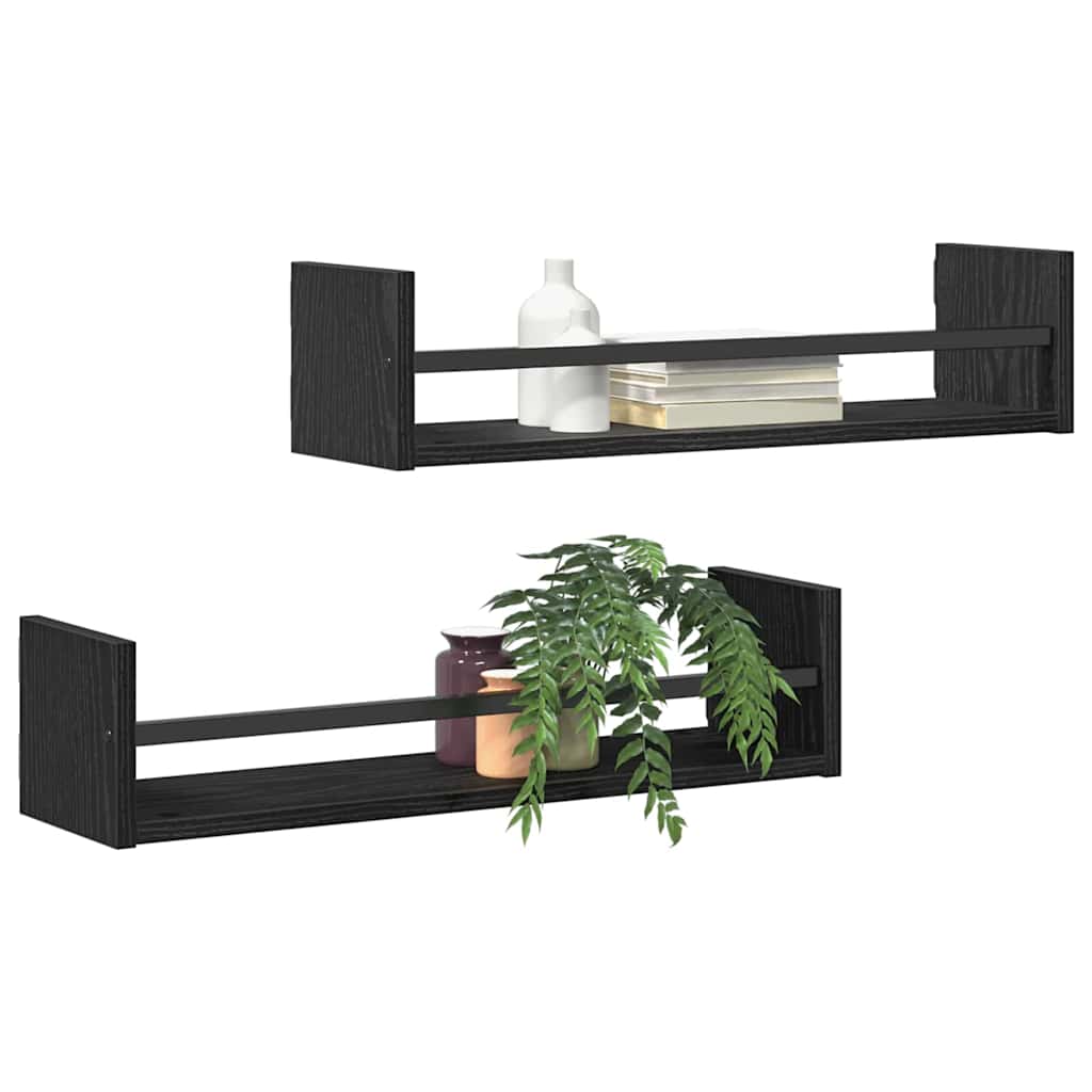 Scaffale da parete 2 pcs Rovere Nero 60 x 16 x 14 cm