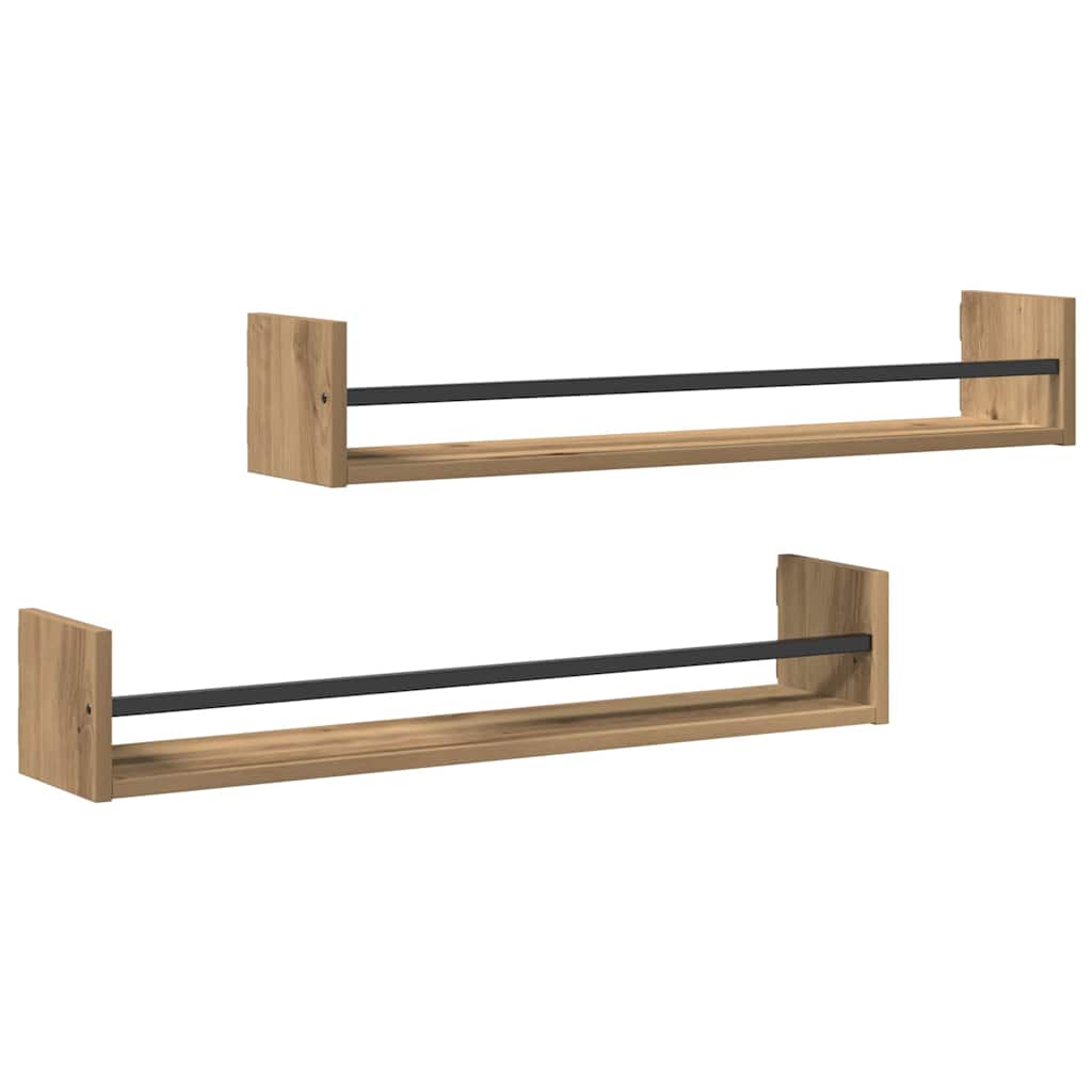 Scaffale da parete 2 pcs Rovere artigianale 80 x 16 x 14 cm