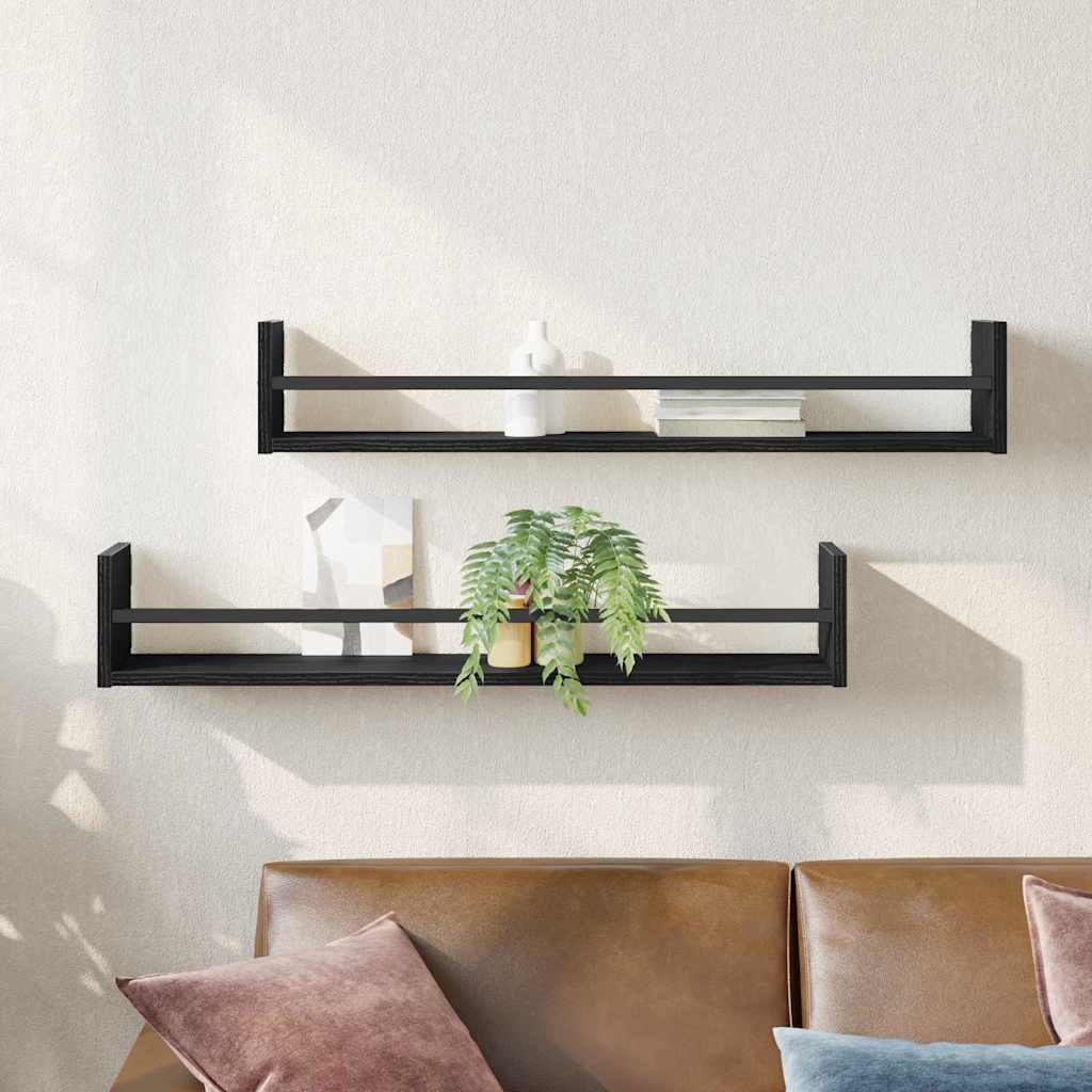Scaffale da parete 2 pcs Rovere Nero 80 x 16 x 14 cm