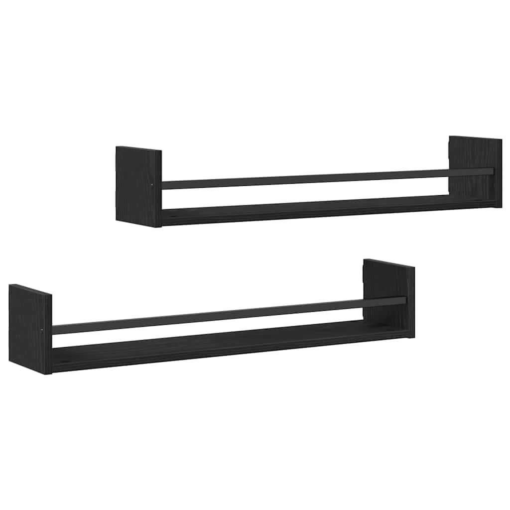 Scaffale da parete 2 pcs Rovere Nero 80 x 16 x 14 cm