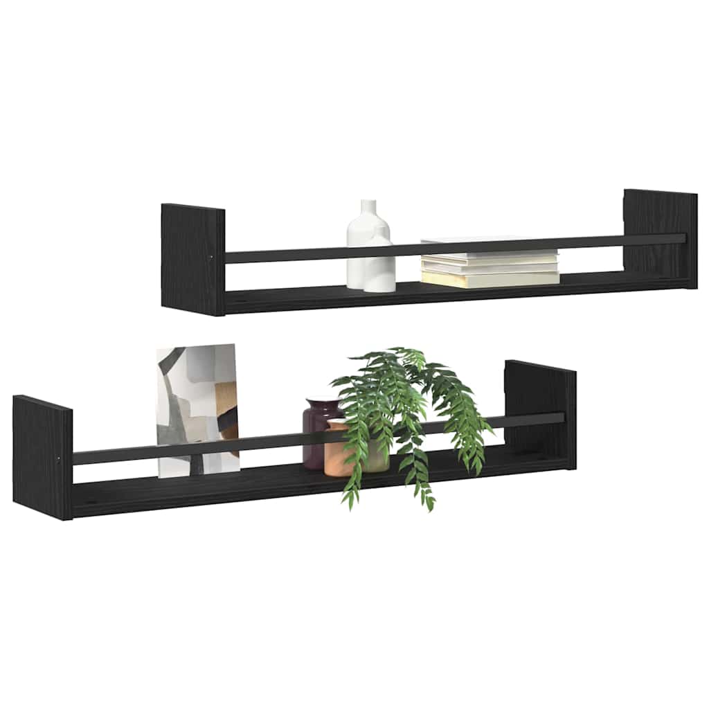 Scaffale da parete 2 pcs Rovere Nero 80 x 16 x 14 cm