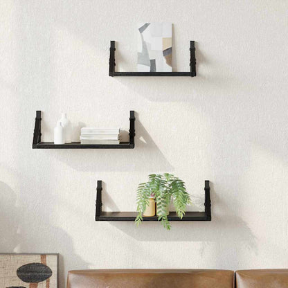 Scaffale da parete Montaggio a parete 3 pcs Rovere Nero