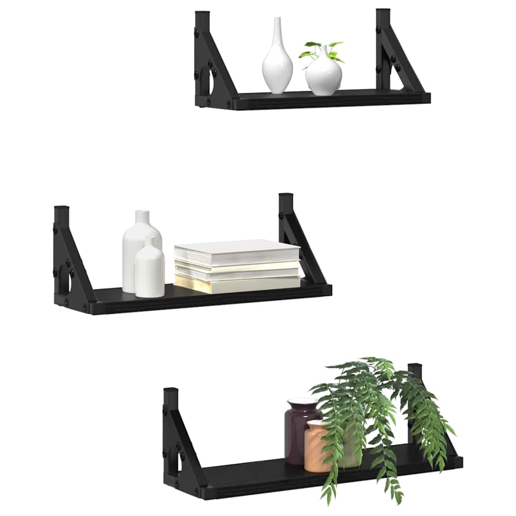 Scaffale da parete Montaggio a parete 3 pcs Rovere Nero