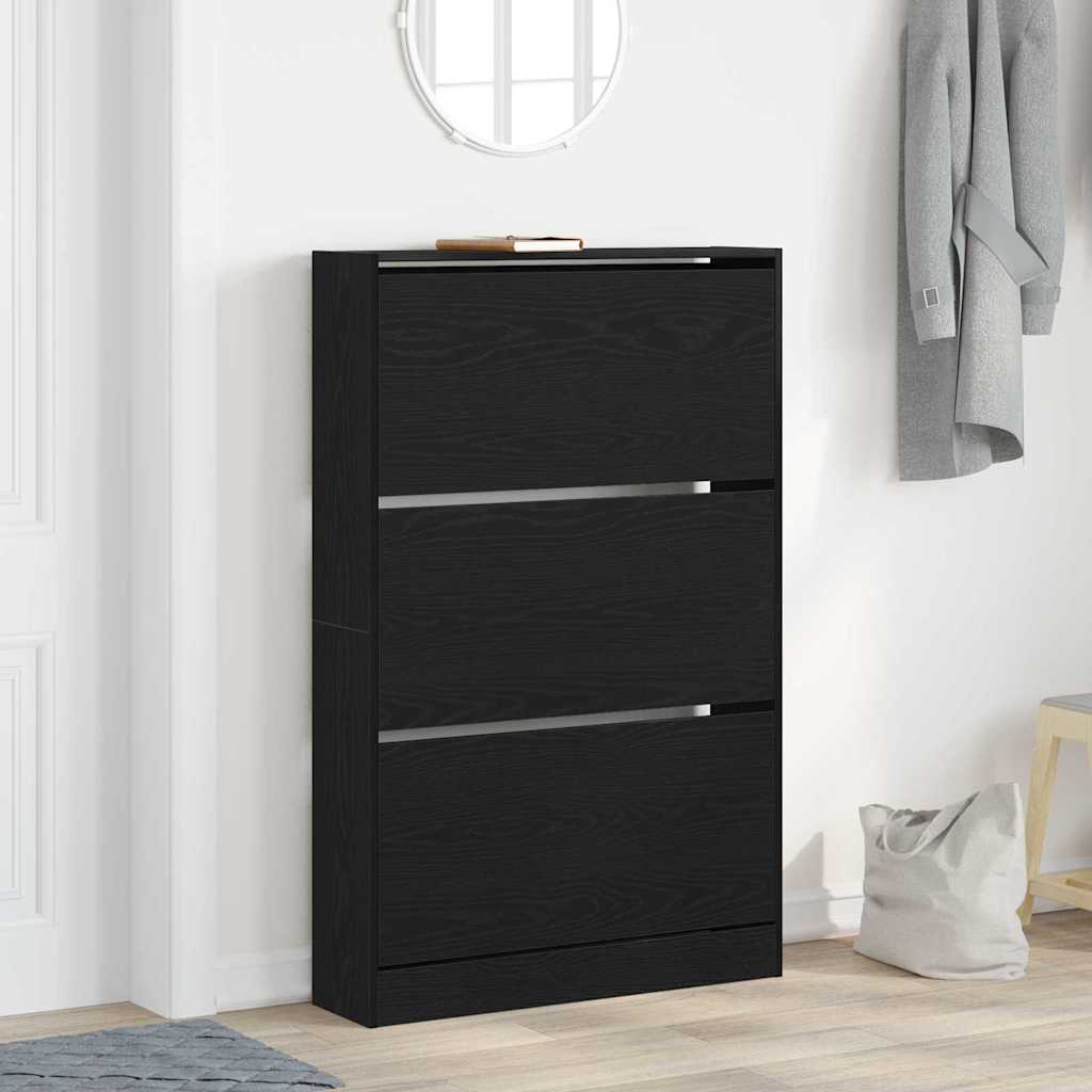Mobile per scarpe con porta Rovere Nero 80 x 21 x 125,5 cm