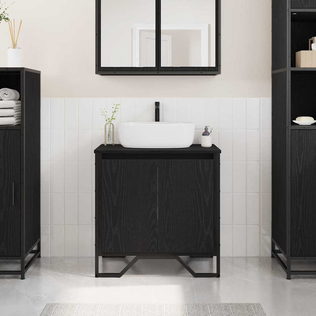 Armadio per Lavabo da Bagno Rovere Nero 60 x 35 x 60 cm