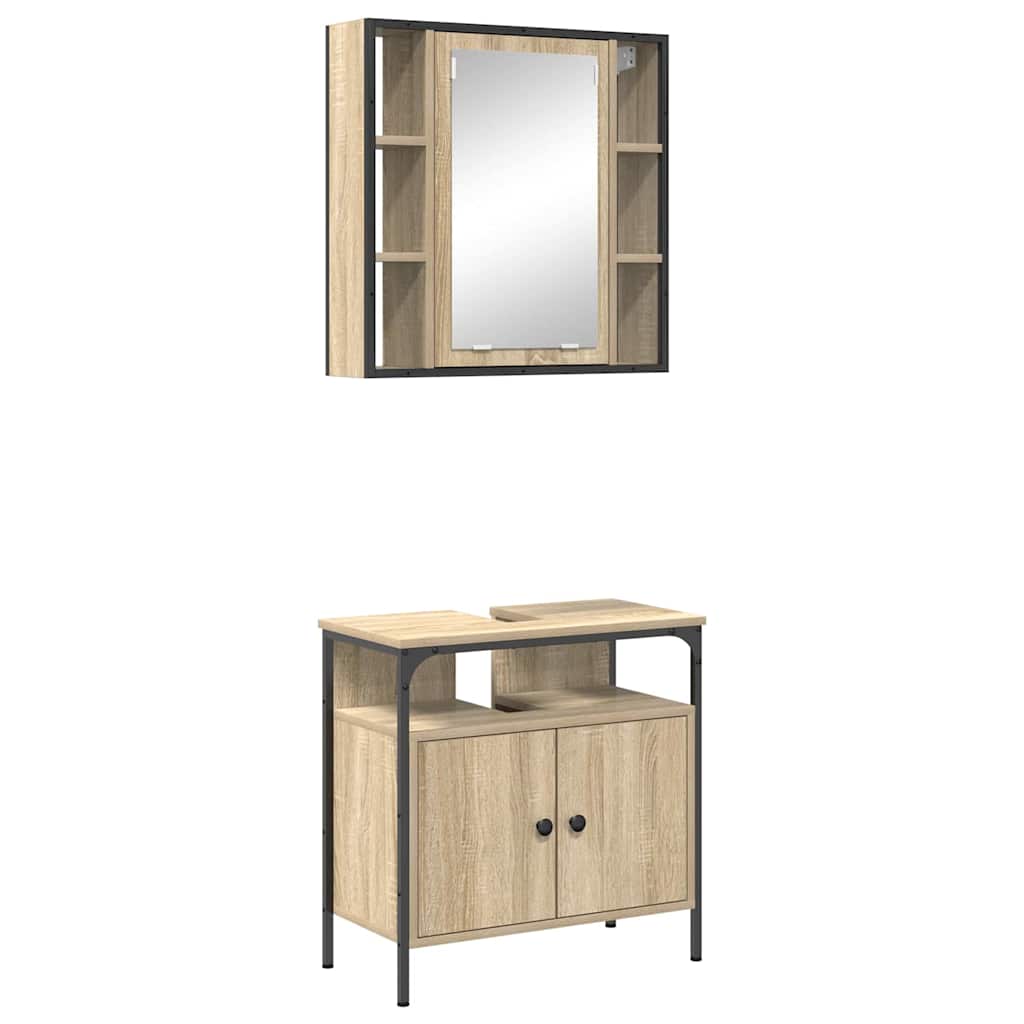 Set di mobili per il bagno 2 pcs Marrone Legno multistrato