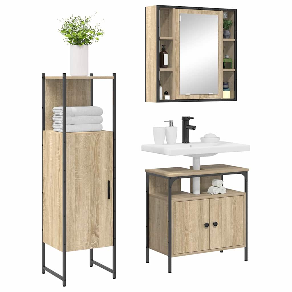 Set di mobili per il bagno 3 pcs Marrone Legno multistrato