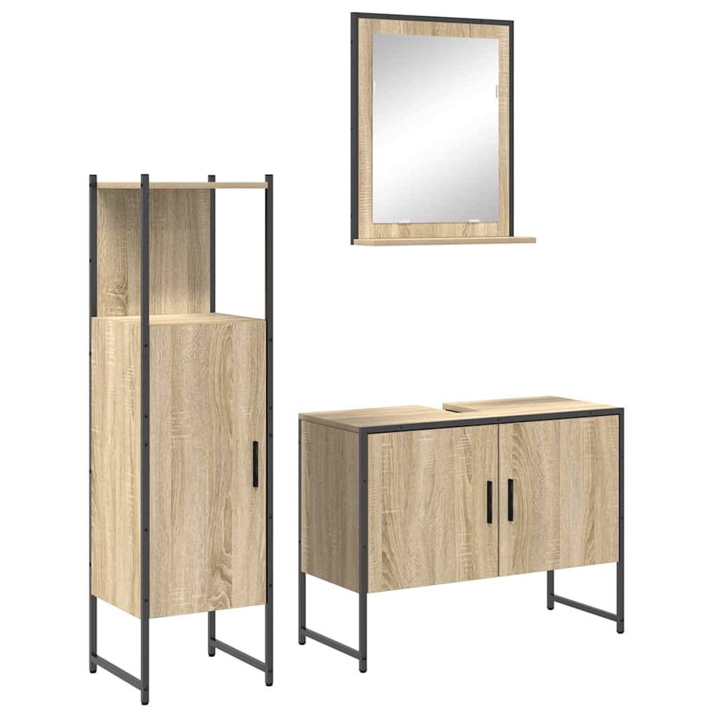 Set di mobili per il bagno 3 pcs Marrone Legno multistrato