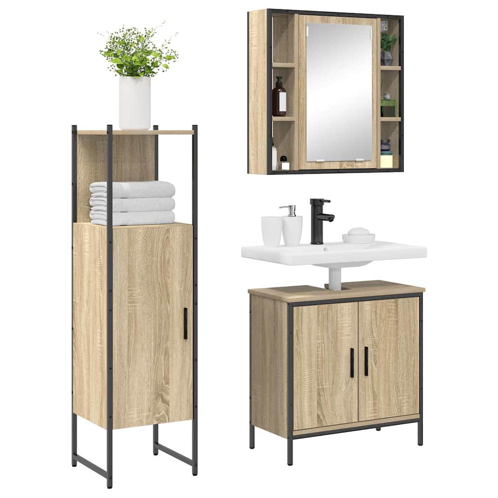 Set di mobili per il bagno 3 pcs Marrone Legno multistrato