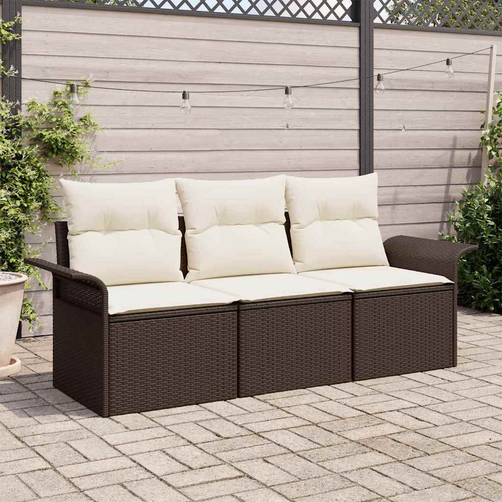 Set di divani con cuscino 3 pcs Marrone e Crema polyrattan