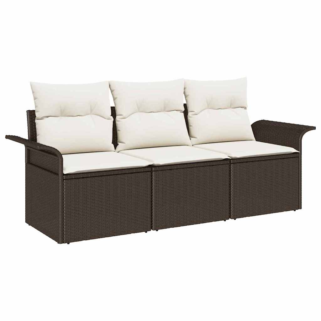 Set di divani con cuscino 3 pcs Marrone e Crema polyrattan