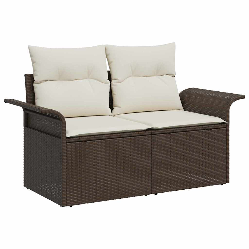 Set di divani con cuscino 3 pcs Marrone e Crema polyrattan