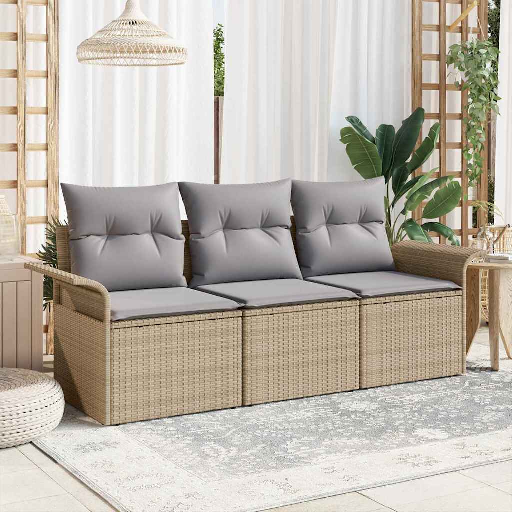 Set di divani con cuscino 3 pcs Beige e grigio polyrattan