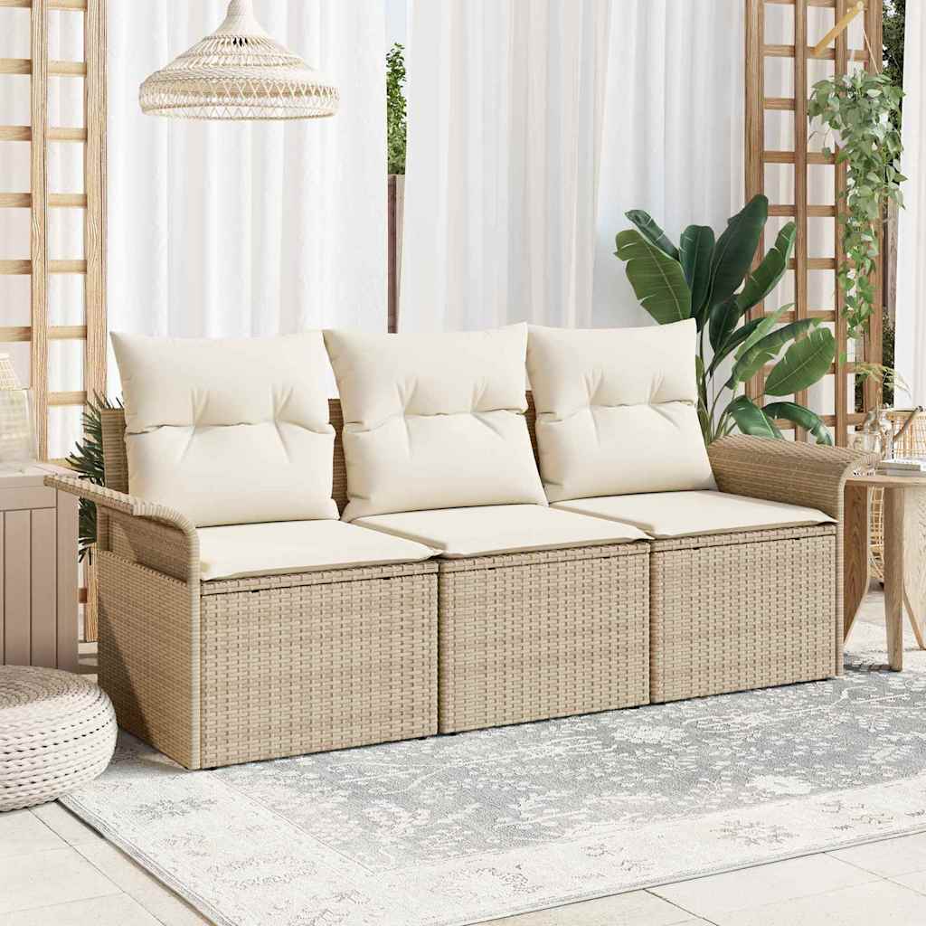 Set di divani con cuscino 3 pcs Beige e Crema polyrattan