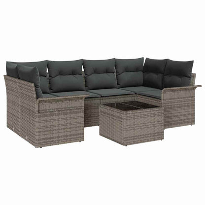 Set Divano da Giardino 7 pcs Grigio Poly Rattan