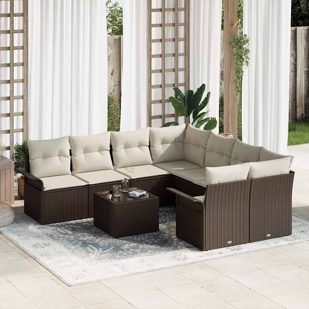 Set Divano da Giardino 9 pcs Marrone Poly Rattan