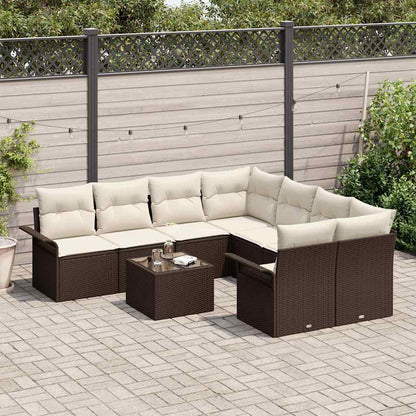 Set Divano da Giardino 9 pcs Marrone Poly Rattan