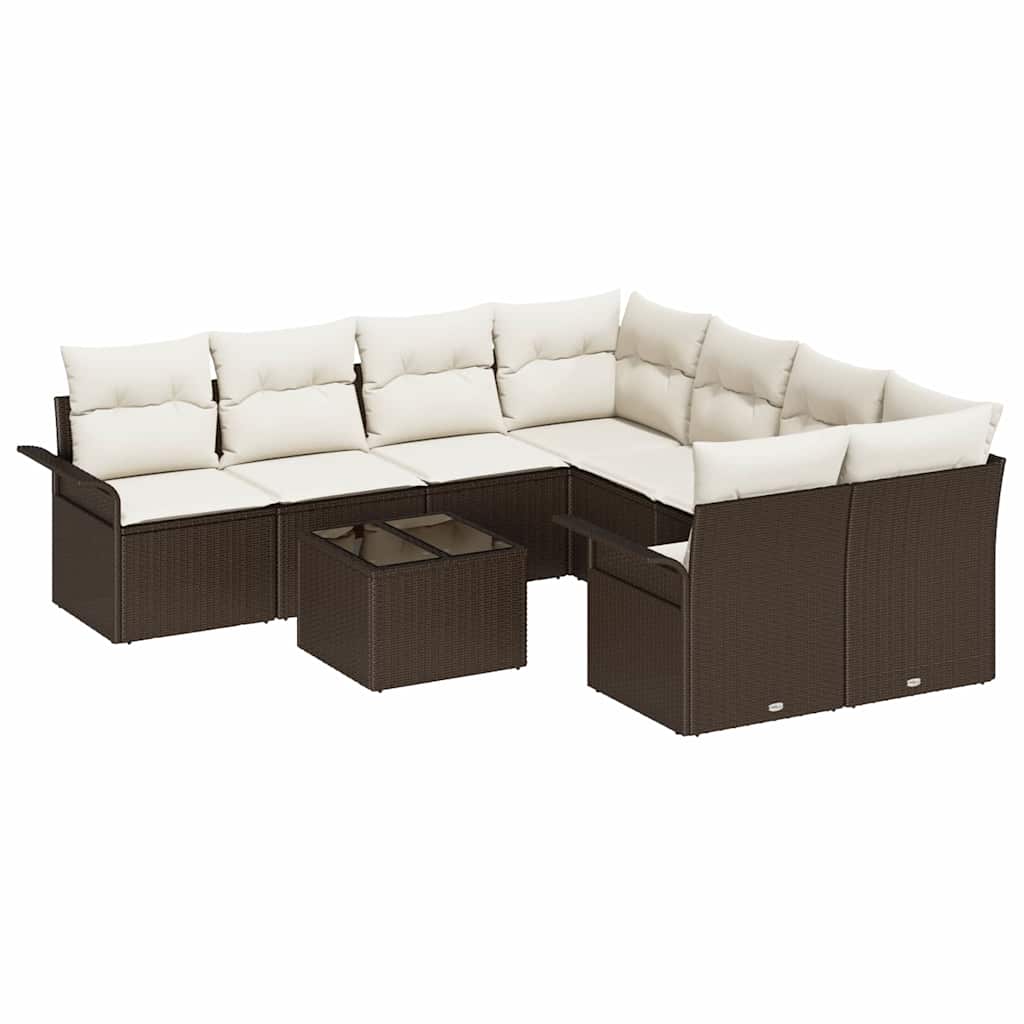 Set Divano da Giardino 9 pcs Marrone Poly Rattan