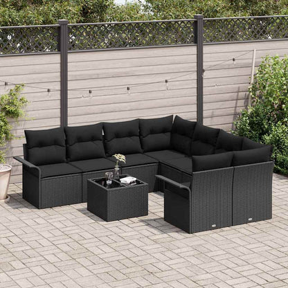 Set Divano da Giardino 9 pcs Nero Poly Rattan