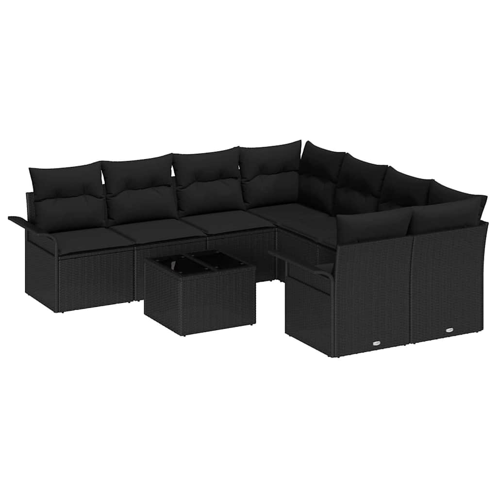 Set Divano da Giardino 9 pcs Nero Poly Rattan
