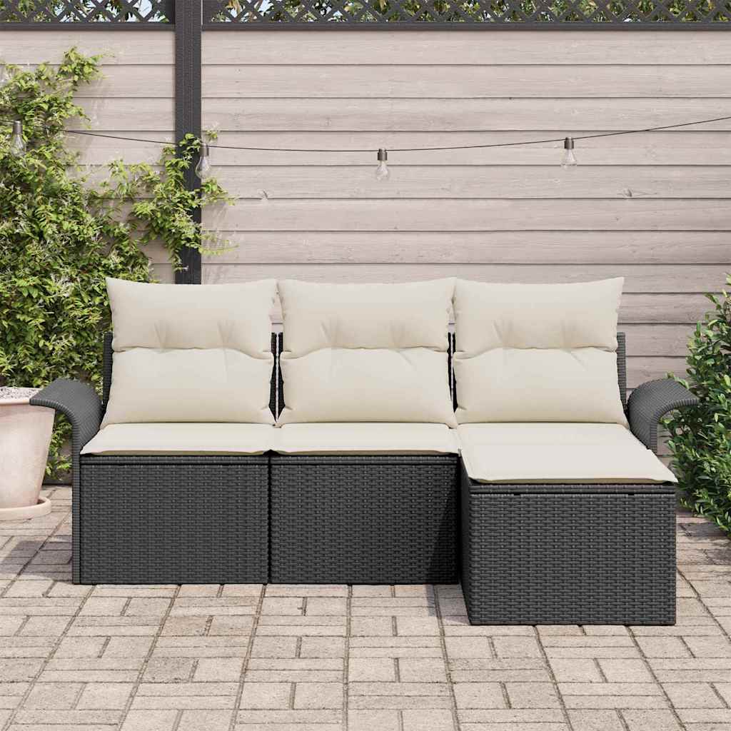 Set di divani con cuscino 4 pcs Nero e Crema polyrattan