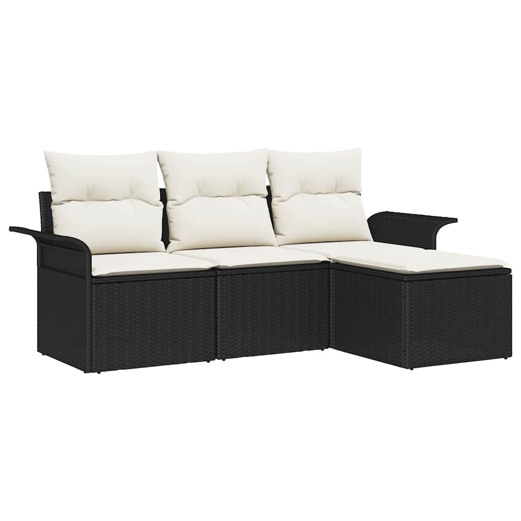 Set di divani con cuscino 4 pcs Nero e Crema polyrattan