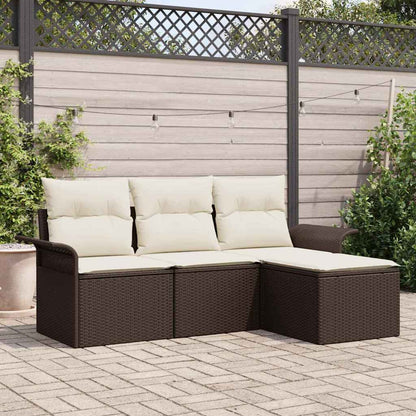 Set di divani con cuscino 4 pcs Marrone e Crema polyrattan
