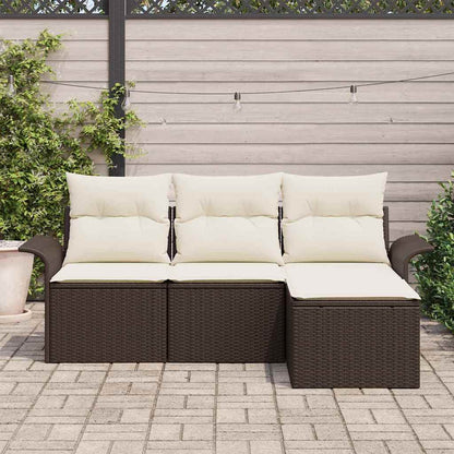 Set di divani con cuscino 4 pcs Marrone e Crema polyrattan