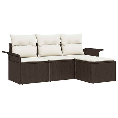 Set di divani con cuscino 4 pcs Marrone e Crema polyrattan