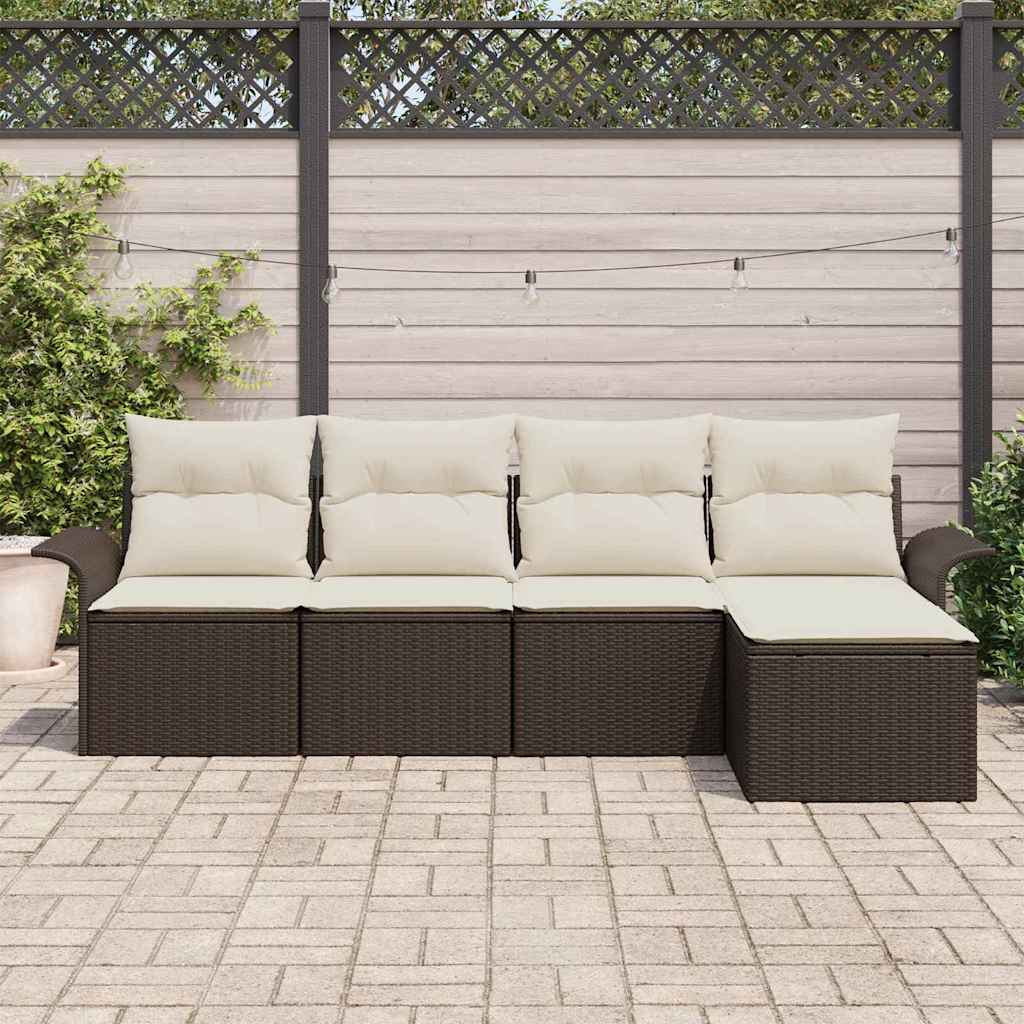 Divano da esterno con cuscino 5 pcs Marrone polyrattan