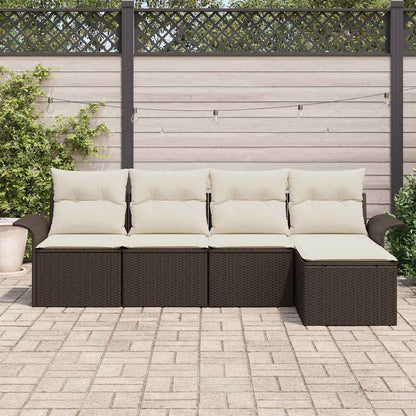 Divano da esterno con cuscino 5 pcs Marrone polyrattan