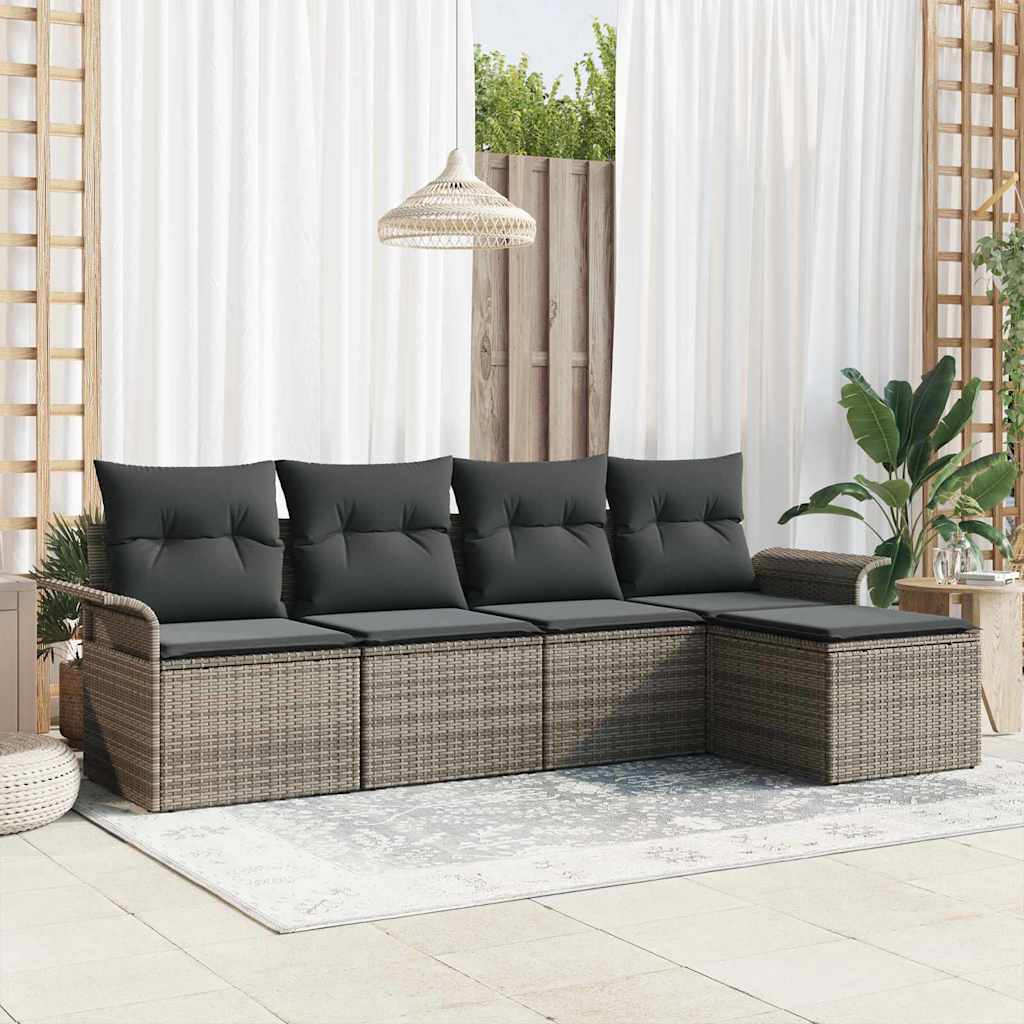 Divano da esterno con cuscino 5 pcs Grigio polyrattan