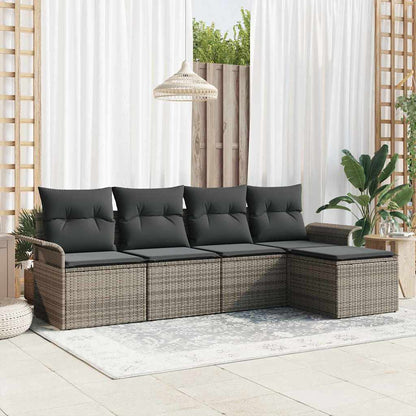 Divano da esterno con cuscino 5 pcs Grigio polyrattan
