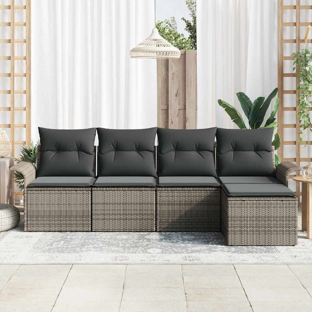 Divano da esterno con cuscino 5 pcs Grigio polyrattan