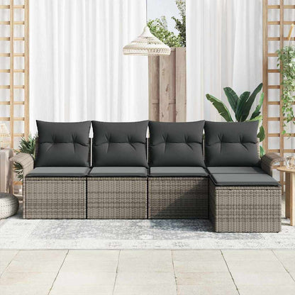 Divano da esterno con cuscino 5 pcs Grigio polyrattan