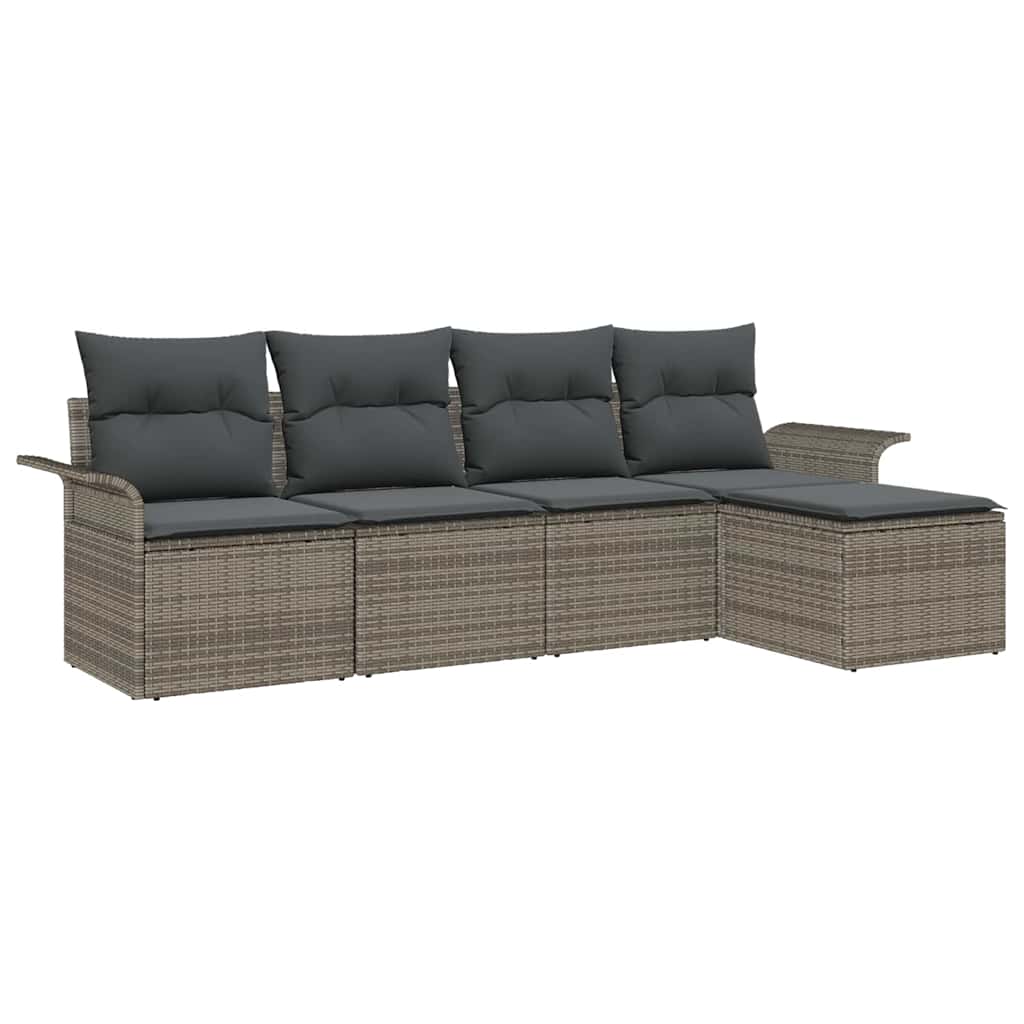 Divano da esterno con cuscino 5 pcs Grigio polyrattan