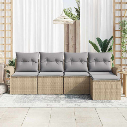 Divano da esterno con cuscino 5 pcs Beige polyrattan