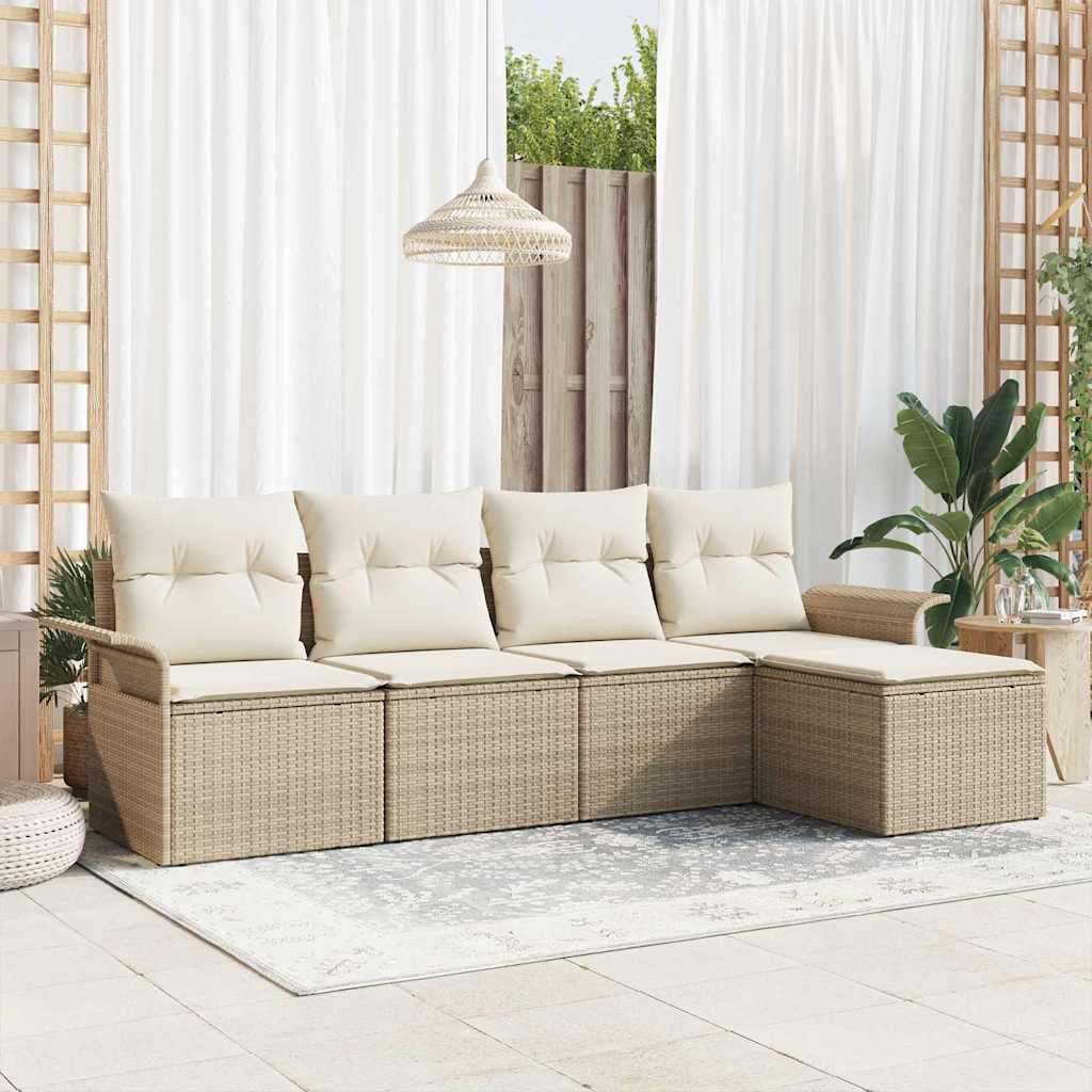 Divano da esterno con cuscino 5 pcs Beige polyrattan