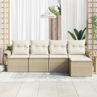 Divano da esterno con cuscino 5 pcs Beige polyrattan