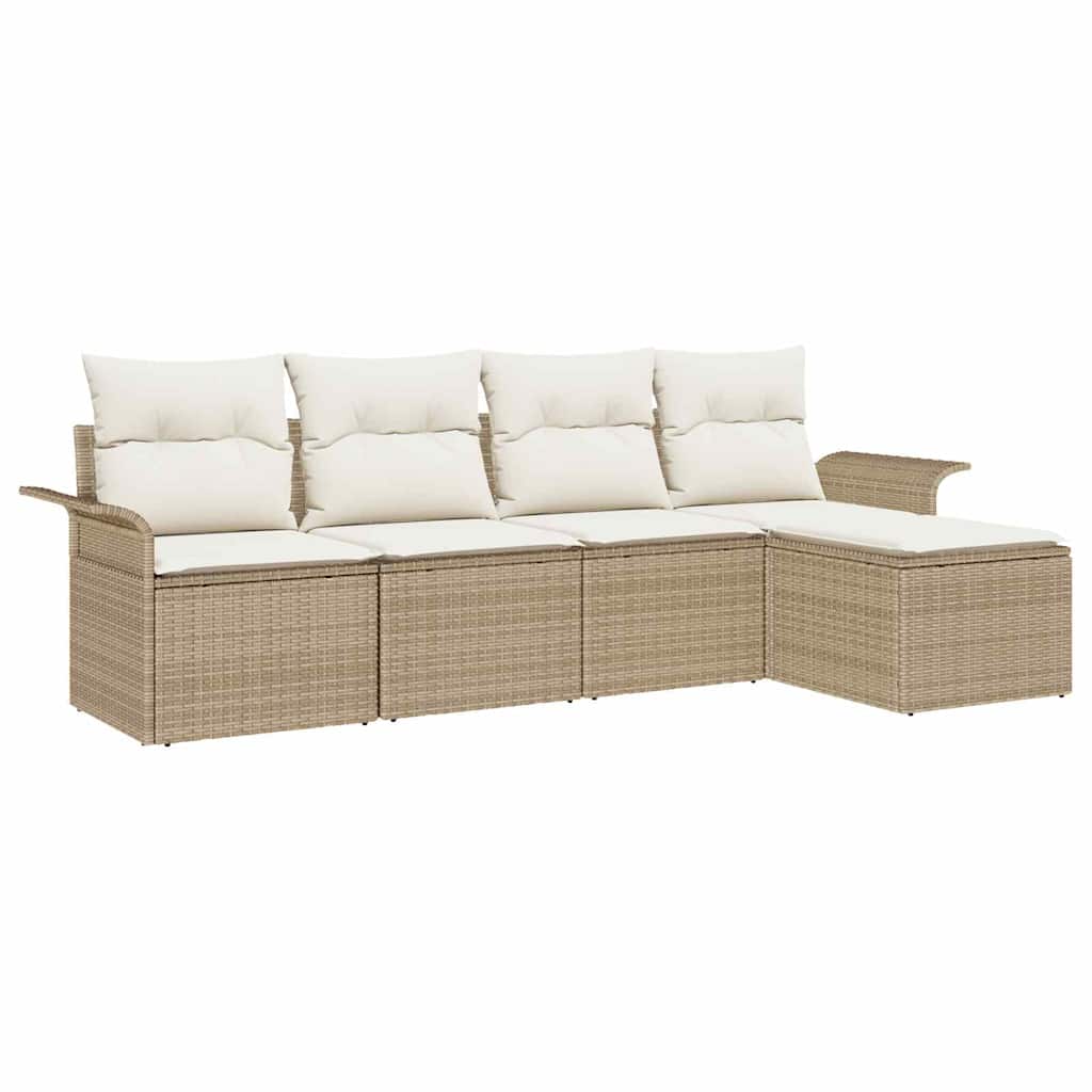 Divano da esterno con cuscino 5 pcs Beige polyrattan